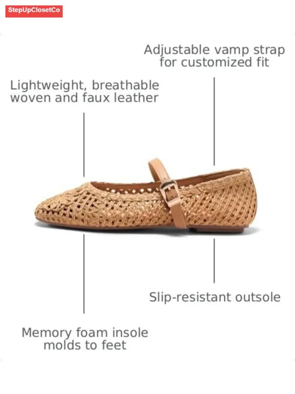 Woven Mary Jane Flats Round Toe Ballet Comfortable Slip On Women